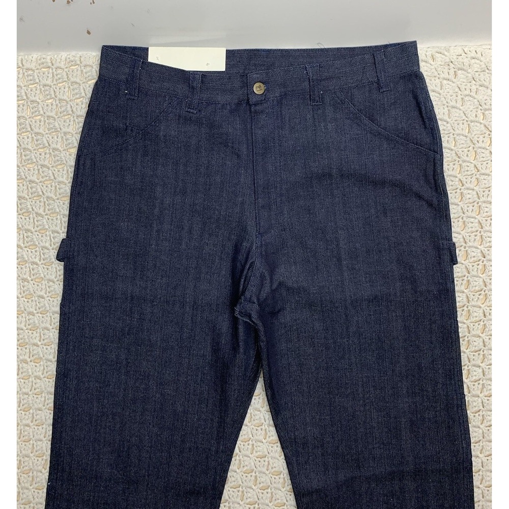 Vtg Basilius Cargos Jeans Mens Tag 36x32 approx 34x32 Wide Leg Blue Denim Usa - Picture 2 of 13